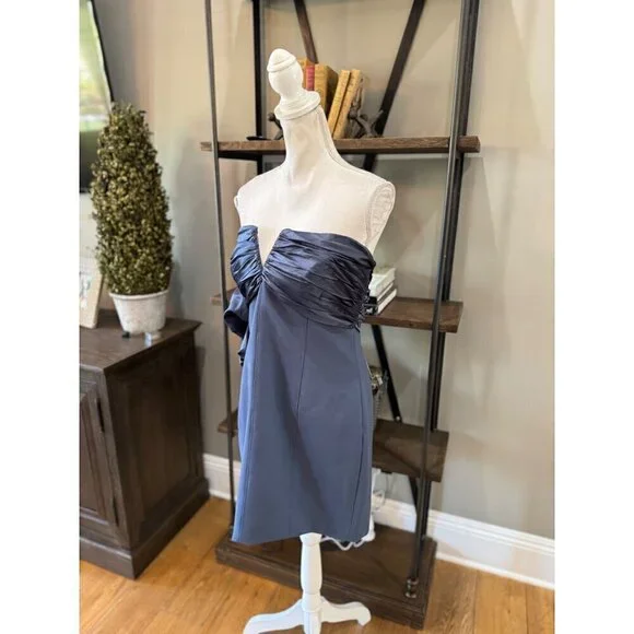 CINQ À SEPT Teo Ruched Satin Sheath Mini Dress Blue Womens Size 14 - Picture 8 of 12